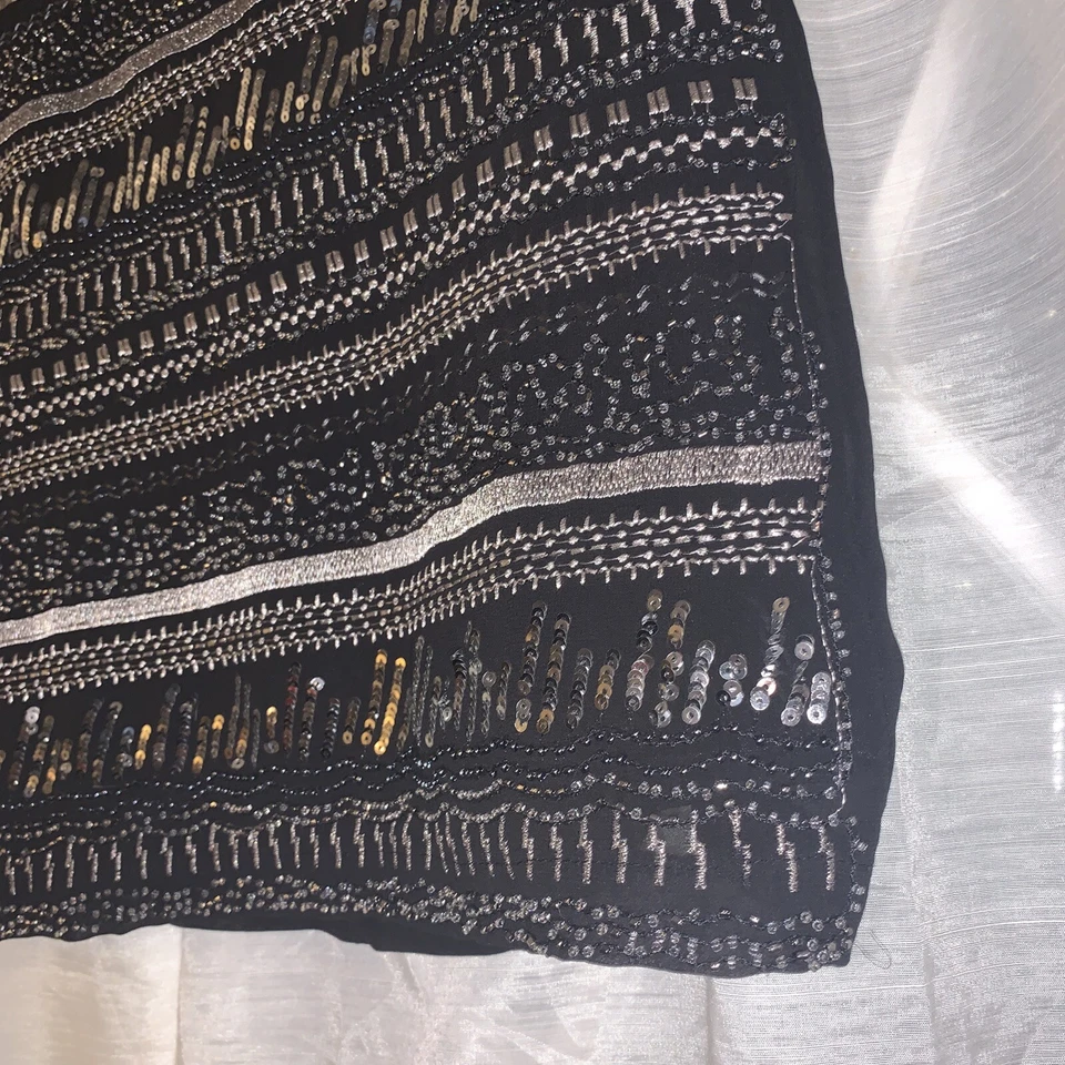 Minifalda H&M Mujer Negra Estrás Con Bordados y Cuentas Talla 4 Foto 4 de 4