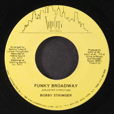 BOBBY STRINGER: funky broadway / put you mind at ease FUN CITY 7'' Single 45 RPM