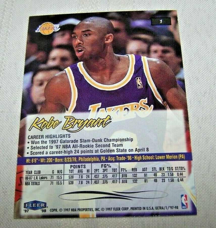 1997 97-98 Fleer Ultra Kobe Bryant #1, 2nd Year, Reverse Dunk