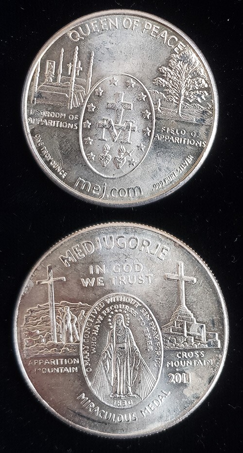 Medjugorje Queen of Peace Miraculous Medal 1 Troy oz .999 Silver