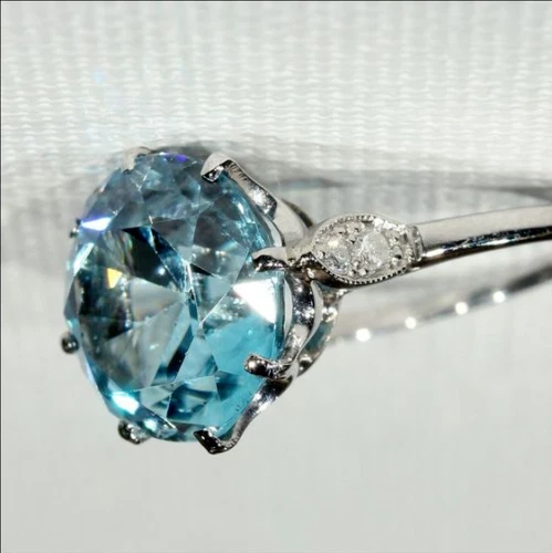 3Ct Round Aquamarine Diamond Solitaire Engagement Ring 14k White Gold Finish - Image 2 of 3