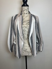 Striped Linen Blazer Gray White Pink size 8