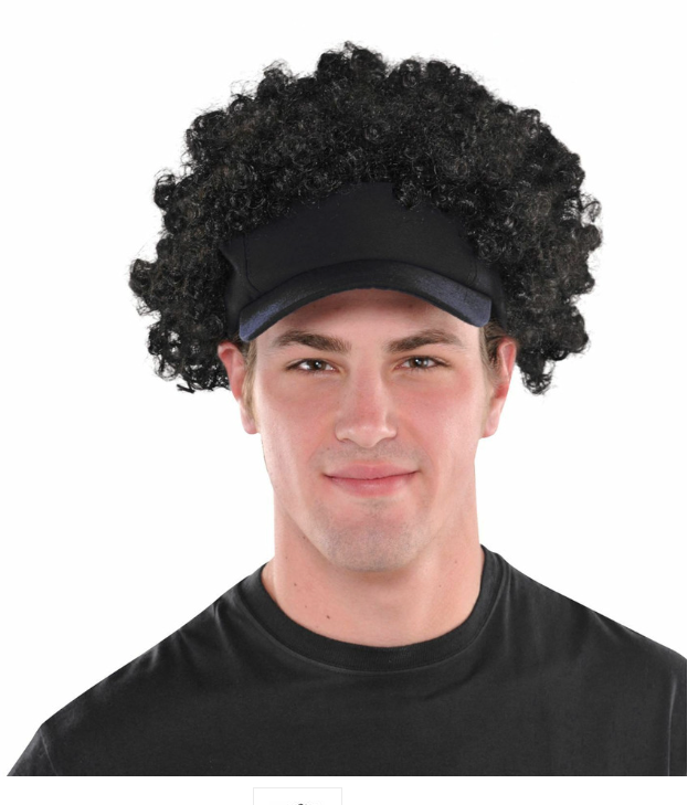 Sun Visor Hat with Black Afro Wig 80's 90's Adult Fancy Dress