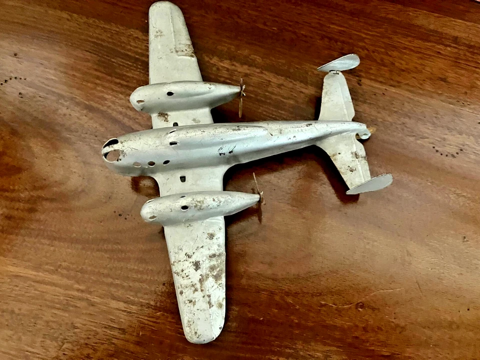 1930's Wyandotte AIRACUDA Silver Pressed Steel Airplane - Image 4 of 4