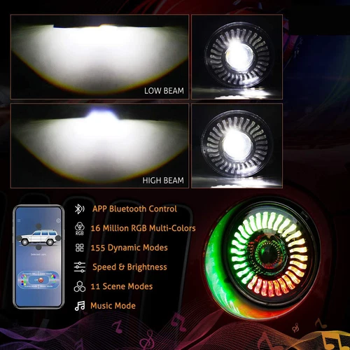 7'' LED RGB Demon Halo Headlights Combo Chasing For 1990-97 Mazda Miata MX5 MX-5 - Bild 12 von 21