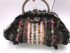 Vintage Whimsical Victorian Style Boho Embellished Clutched Bag Lace GUC Cottage