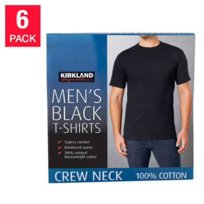 Kirkland Signature Men's 6-pack Black White 100% Cotton Crew Neck T-shirt - FS!!