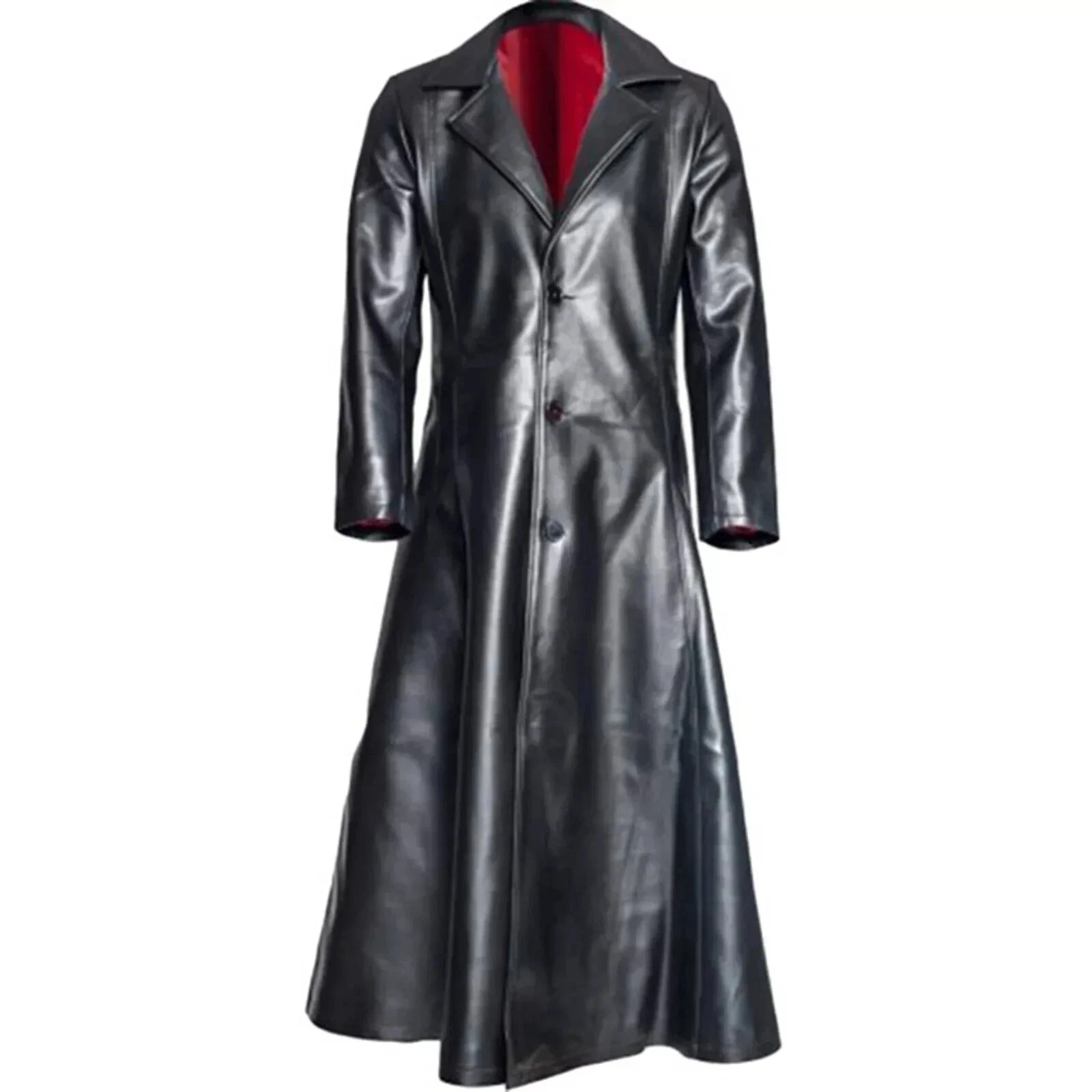 Men's Casual Gothic Style Winter Outwear Long Length Genuine Leather Trench Coat