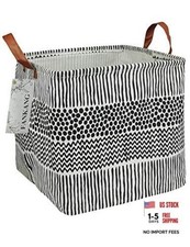 Square Nursery Hamper Storage Bins Canvas Laundry Basket Square-Black Lines