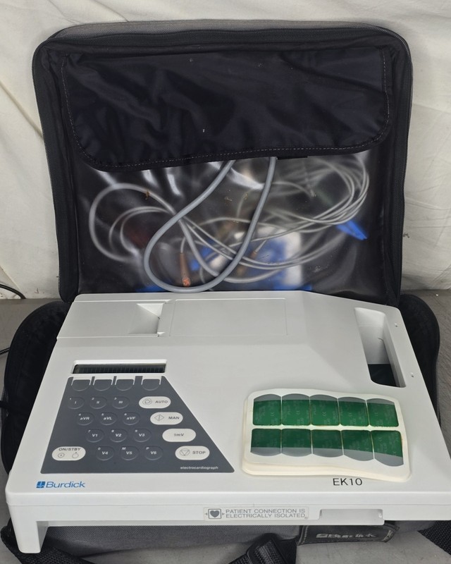 BURDICK EK10 ECG ELECTROCARDIOGRAM MACHINE w/ WIRES & CARRYING CASE * WORKS *