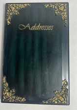 Vintage Ornate Address Book Black Green Gold Trimmed Retro