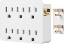 6 Outlet Wall Adapter White UL Listed 3 Prong Grounded Wall Plug Extension Surge