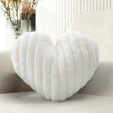 16 Inch White Heart Pillow Cute Decorative Throw Pillows, Heart Shaped Soft Fluf