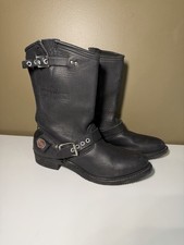 VTG HARLEY DAVIDSON womens motorcycle boots, black leather, mid calf, size 8 