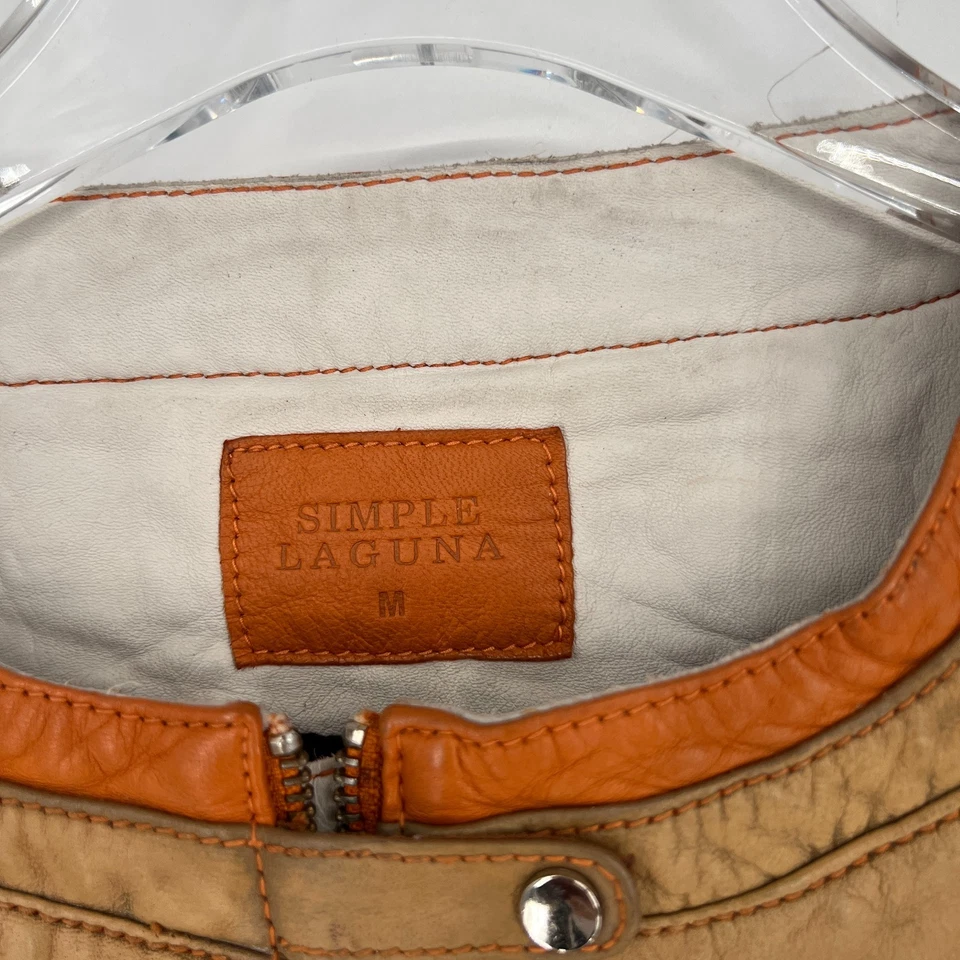 Chaqueta Harley Simple Laguna de Cuero para Mujer M Naranja Marrón Grunge Motociclista Foto 3 de 4