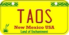 Taos New Mexico on 6"x3" Bicycle Aluminum Plates Made in USA Your Choice