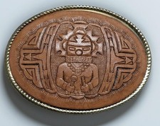vintage TOOLED leather NATIVE AMERICAN belt buckle SOUTHWESTERN indian cowboy