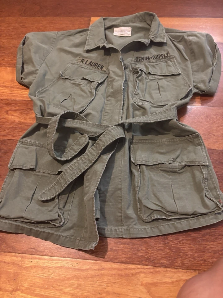 Ralph Lauren Denim Supply Sleeveless Khaki Utility Cargo Jacket UK 10 12 14 - Image 1 of 4