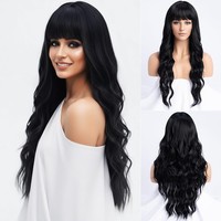 Gewellt Schwarze PerüCke Lang Pony Damen Locken PerüCke Schwarz Frauen Wellen...