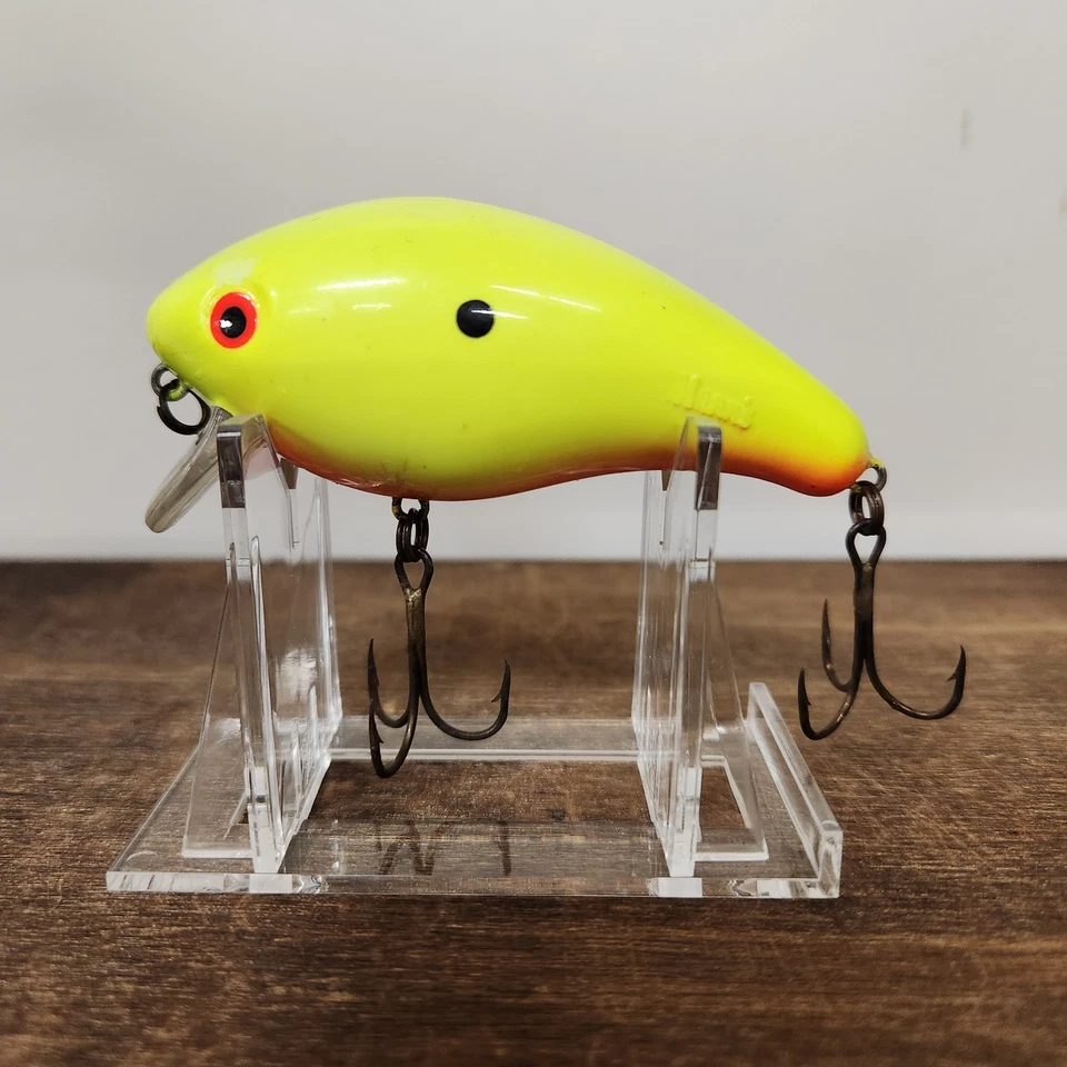 Sello doble vintage Mann’s Mid 1-Menus Crankbait 31/4" Chartreuse/Orange Belly Foto 3 de 4