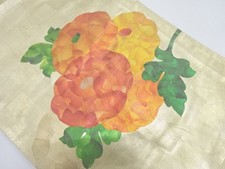 7083062: JAPANESE KIMONO / ANTIQUE NAGOYA OBI / SILK / WOVEN KIKU