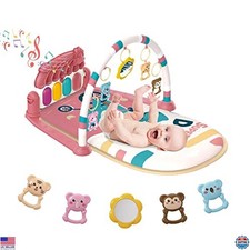 dearlomum Baby Play Gym with Piano - Colorful Tummy Time Mat  5 Sensory Toys