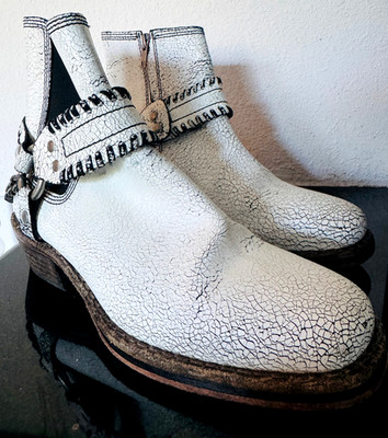Free People Stony Distress White Leather Harness Ankle Boot  Women's Size 7.5