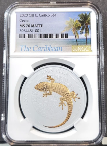 2020 EAST CARIBBEAN SILVER 1 DOLLAR ANGUILLA GECKO NGC MS 70 MATTE RARE PERFECT