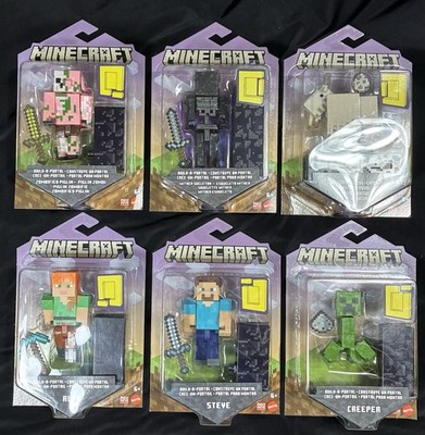 New Set of 6 Minecraft Build A Portal Figures Steve Alex Creeper Skeleton