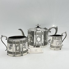 Antico Set in argento Sheffield da the tè Teiera Zuccheriera Lattiera epoca 800