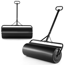 GYMAX Metal Lawn Roller with Removable Handle Black Garden Yard Park Farm Black
