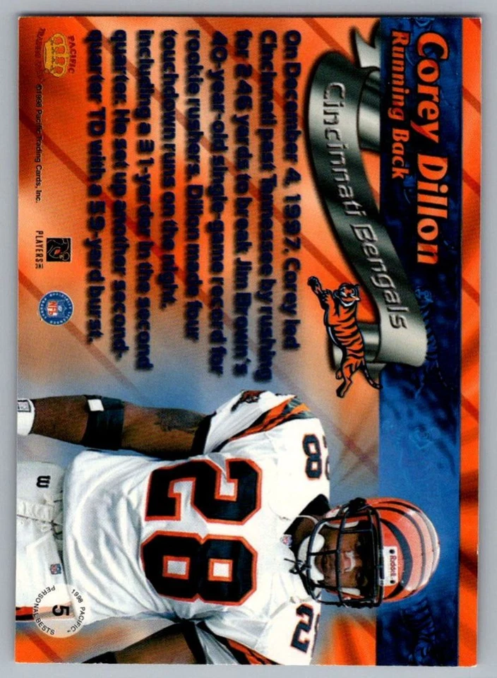 1998 Pacific Corey Dillon Cincinnati Bengals #4 - Image 2 of 2