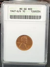 1947 S/S MS66 RD Lincoln Cent  ANACS  Old Soapbox Holder