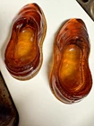 Fenton Glass Shoes Slippers Loafers Amber Salt 1940s 5" Lot of 2 Ex Cond - Rare