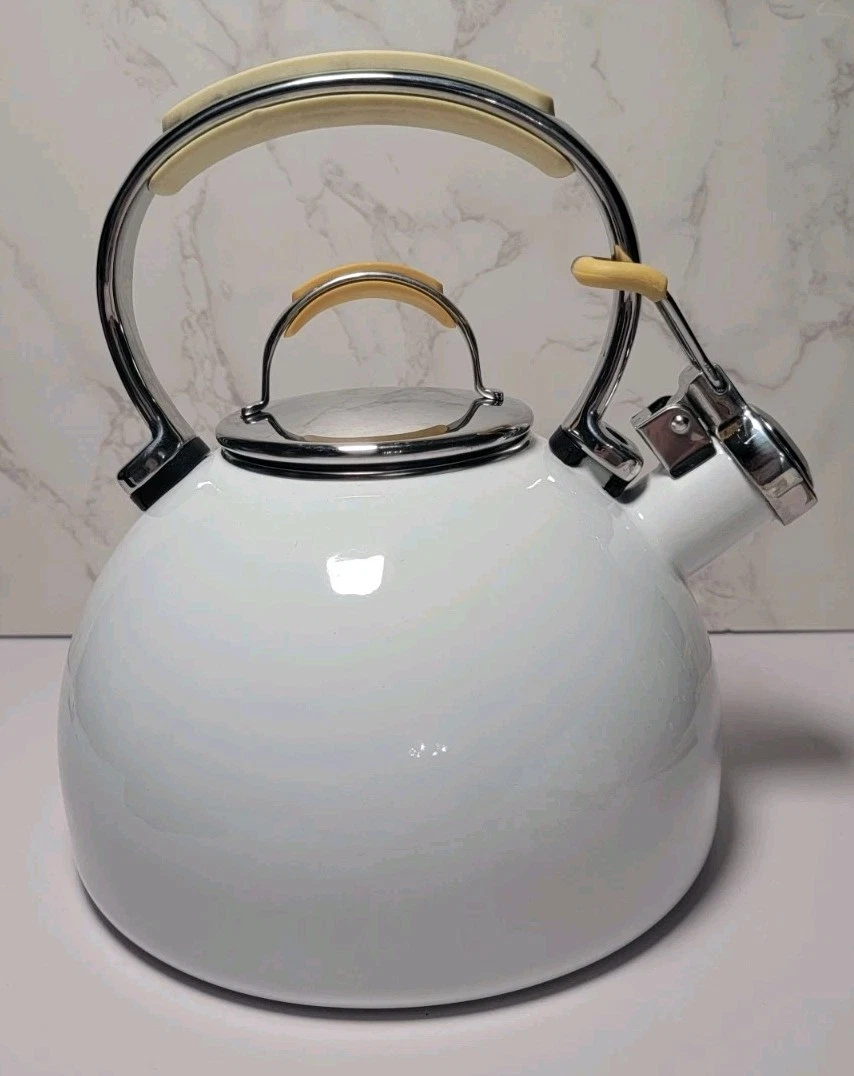 Kitchen Aid White Enamel 2 Quart Whistling Tea Kettle 1.9 L TQQQ04