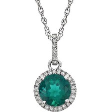 14k White Gold Lab Created Emerald  1/10 CTW Diamond Necklace, 18 In