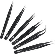 6 Pcs Precision Tweezers Set, Premium Anti-Static Stainless Steel Tweezer, ESD C