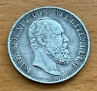 Germany Wurttemberg 1877 F Silver 2 Mark Circulated Karl