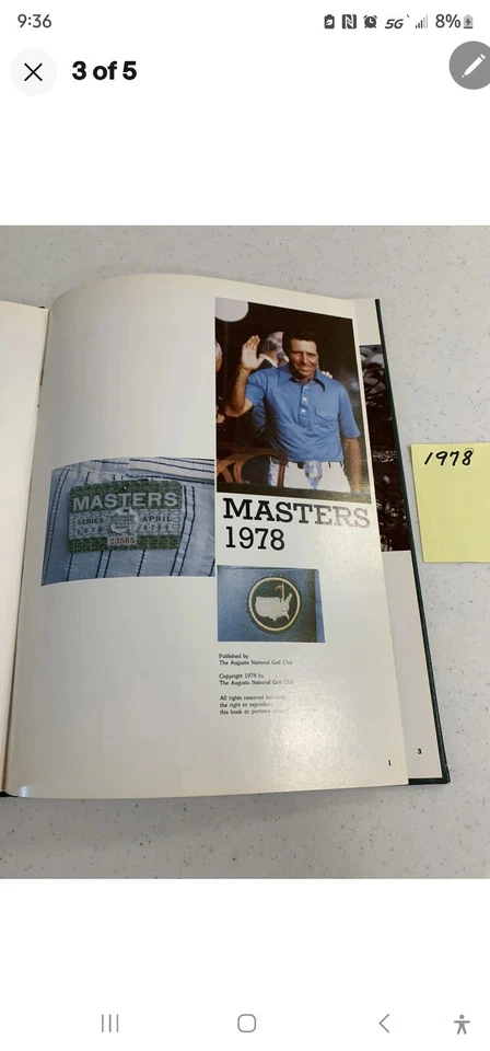 1978 MASTERS GOLF TOURNAMENT ANNUAL GARY PLAYER winner - Image 2 of 4