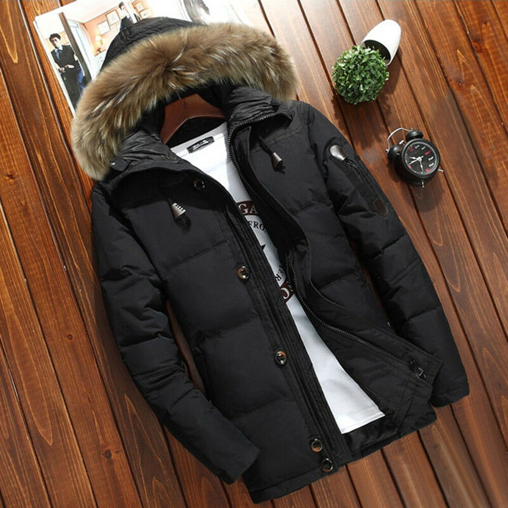 ジャケット・アウター fur docking multi pocket hooded coat Men's Faux Fur Hooded Jacket Quilted Insulated Lightweight