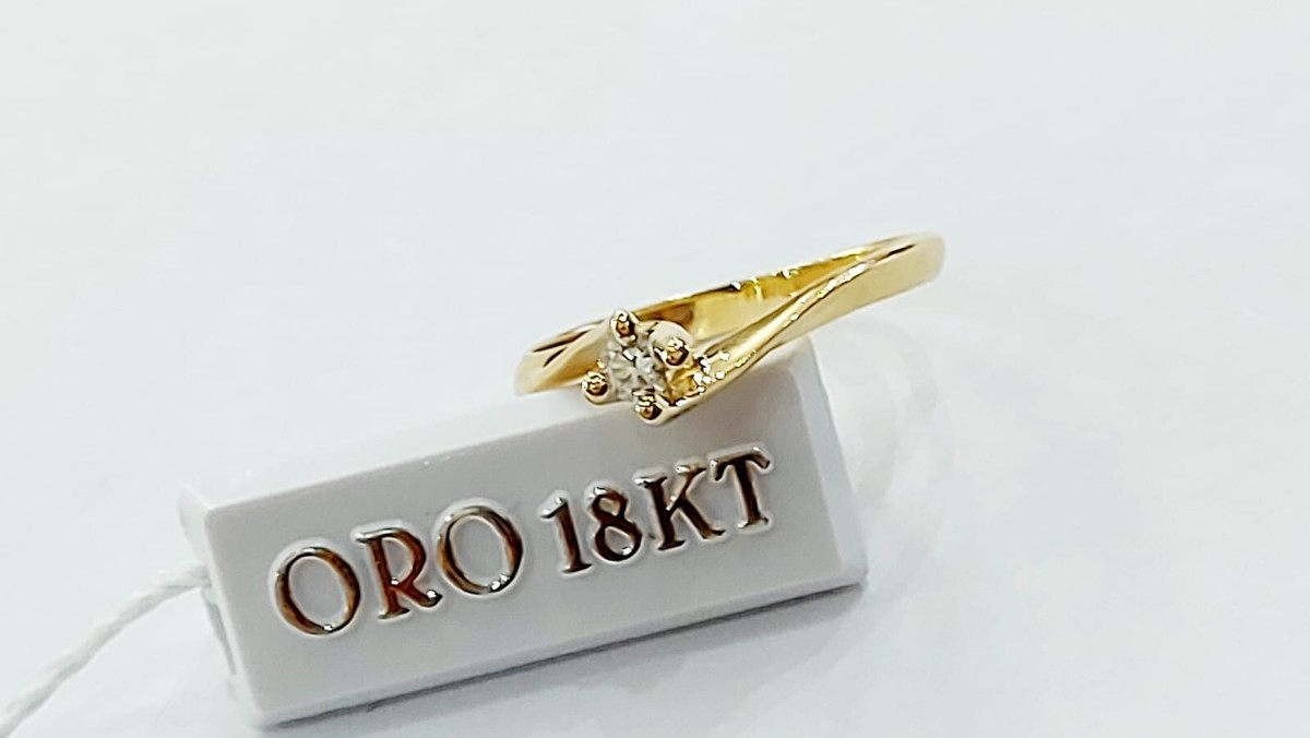 Bague De Fiançailles Solitaire Valentino - Or 18kt Blanc Et Jaune - Diamant Central 0.08ct G/VS1 - Toutes Tailles