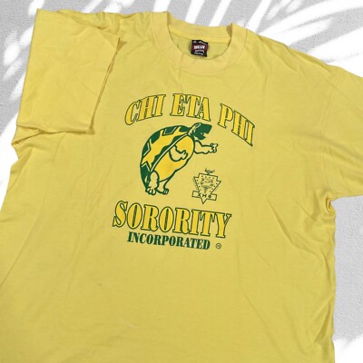Vintage 90s CHI ETA PHI Sorority T Shirt Adult XL Yellow Turtle Graphic Made USA