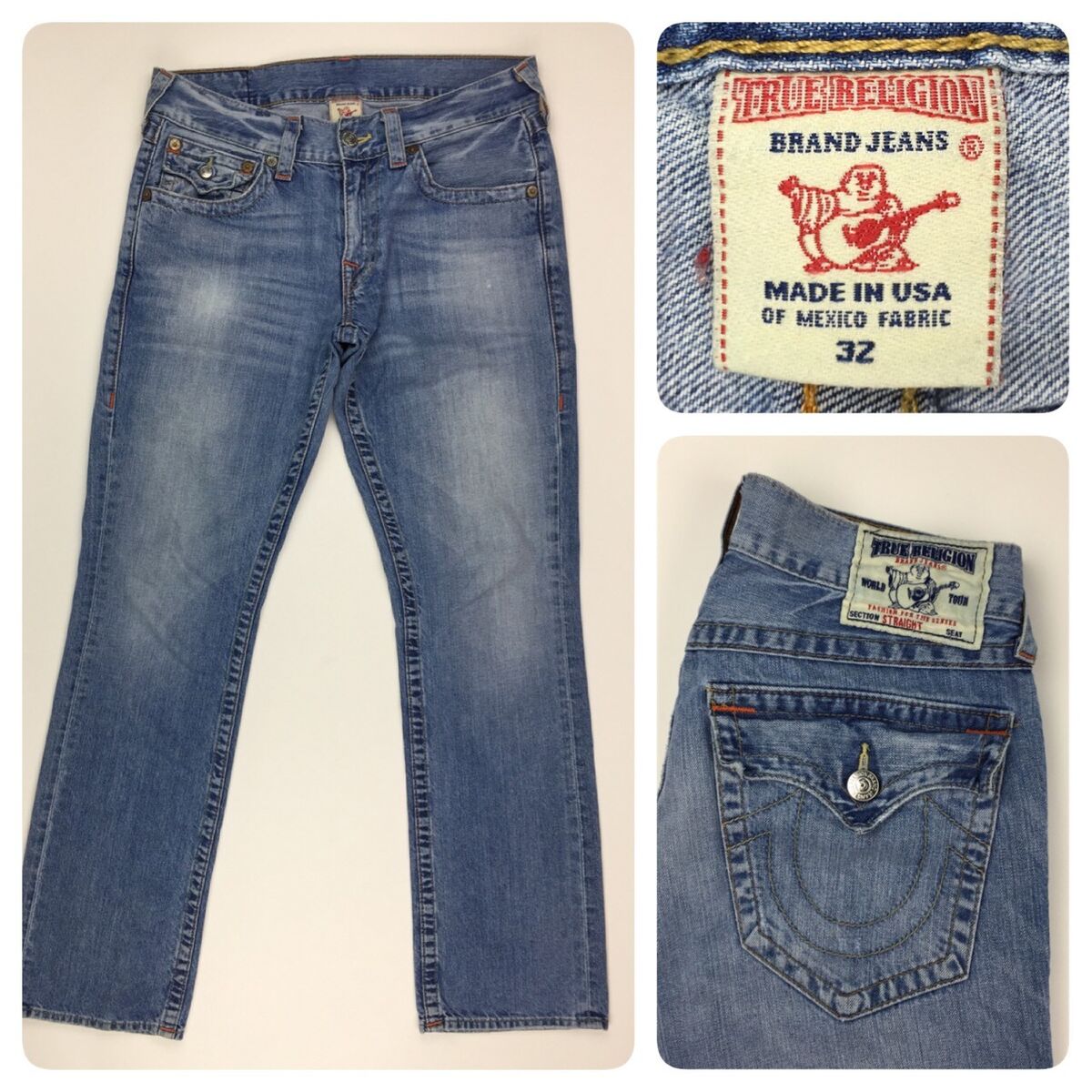 True Religion Men's Straight Leg White Tag Flap Pocket Jeans True Religion Men's Straight Leg White Tag Flap Pocket Jeans