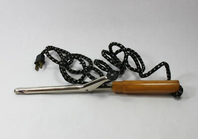 Vintage Relkurl Electric Curling Iron Bakelite Handle Cloth Cord USA