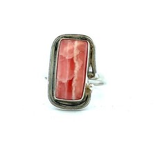 Sterling Silver Natural Rhodochrosite Ring Size 9.5 3/8 x 3/4 Inch