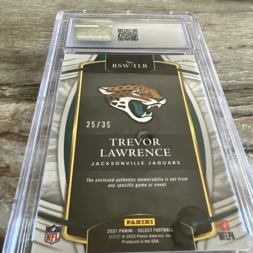 2021 Select Rookie Swatches patch Trevor Lawrence Blue /35 Card Number RSW-TLR - Image 2 of 2
