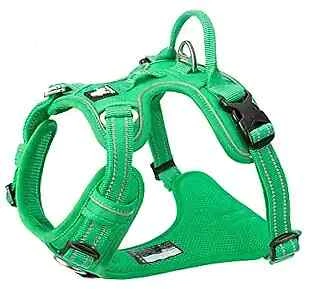 Dog Harness No Pull Nylon Reflective Pet Harness Adjustable S Grass Green