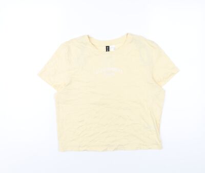 H&M Damen T-Shirt gelb Baumwolle Cropped Größe L Rundhals