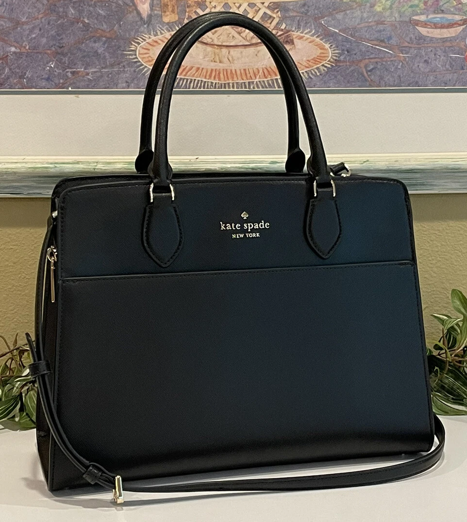 KATE SPADE MADISON LARGE SATCHEL SHOULDER BAG TOTE BLACK LEATHER