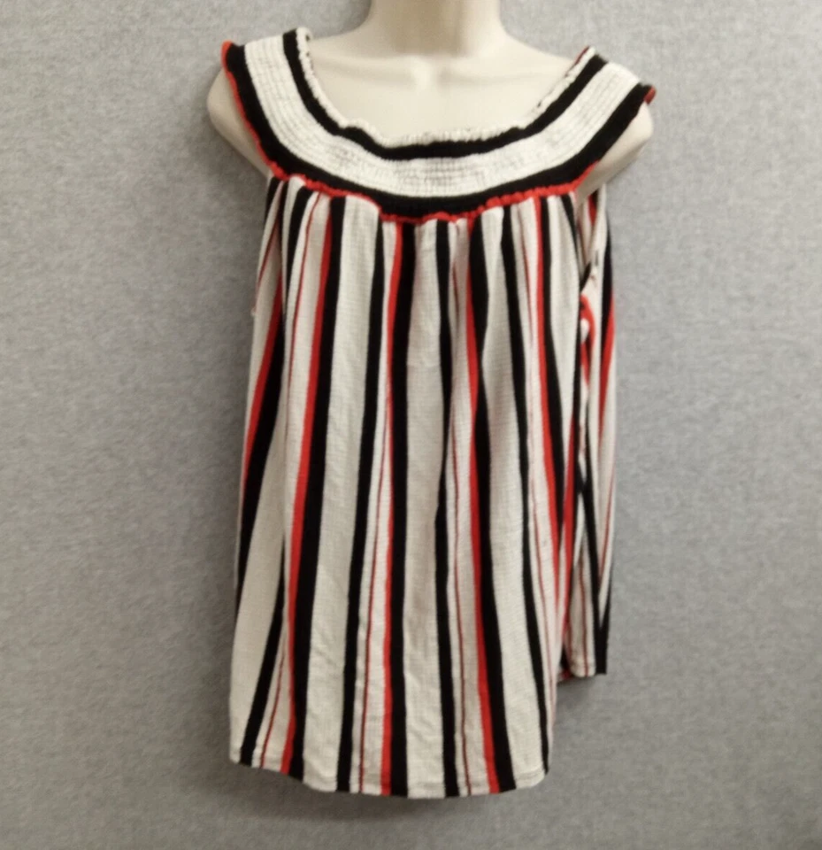 Camisa Blusa Top Cato Mujer X Grande Roja Blanca Rayas Informal Fluida Suelta Foto 2 de 4